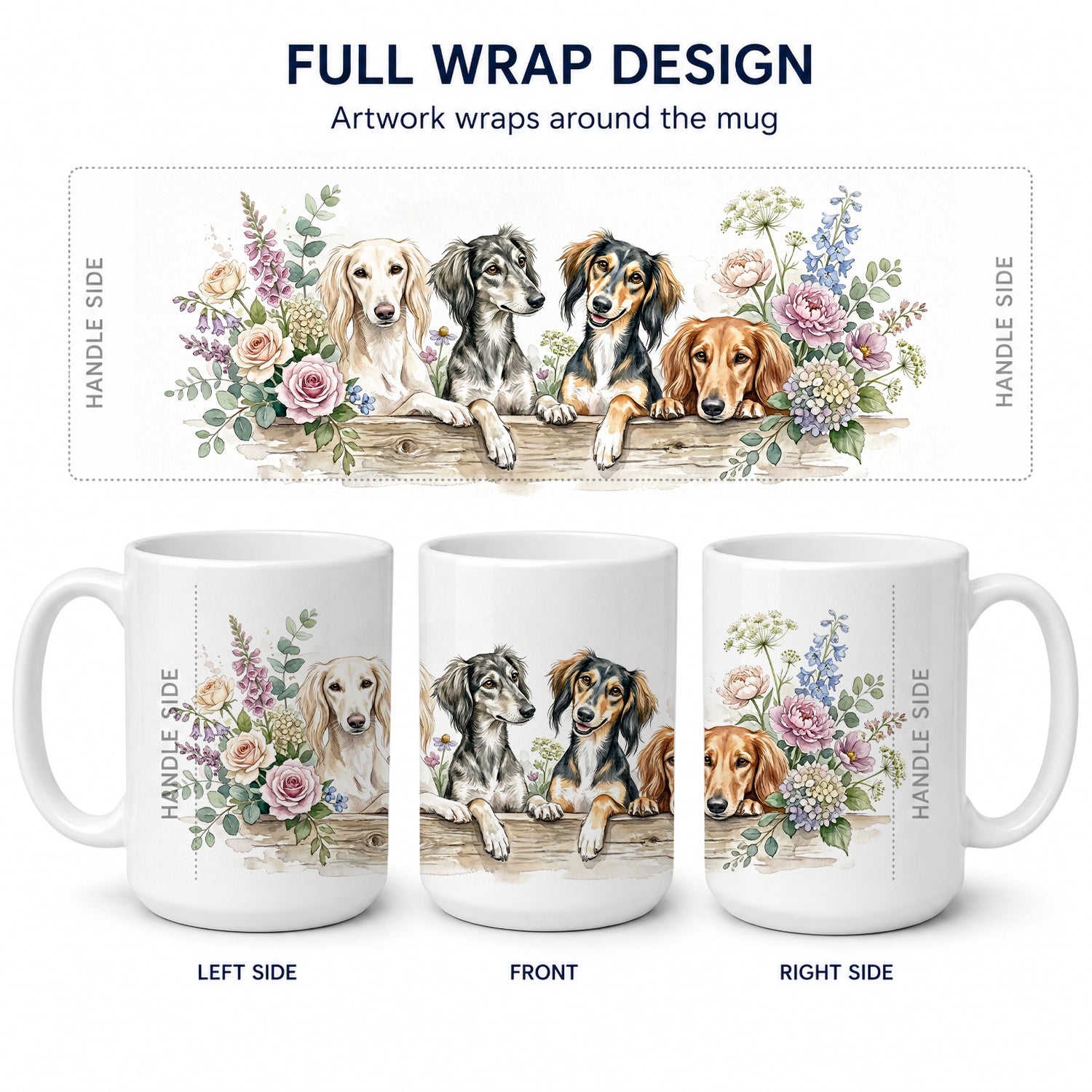 Saluki Ceramic Coffee Mug 15 oz Decorative Large C Handle Mug Cup for Tea, Cocoa Hot Chocolate