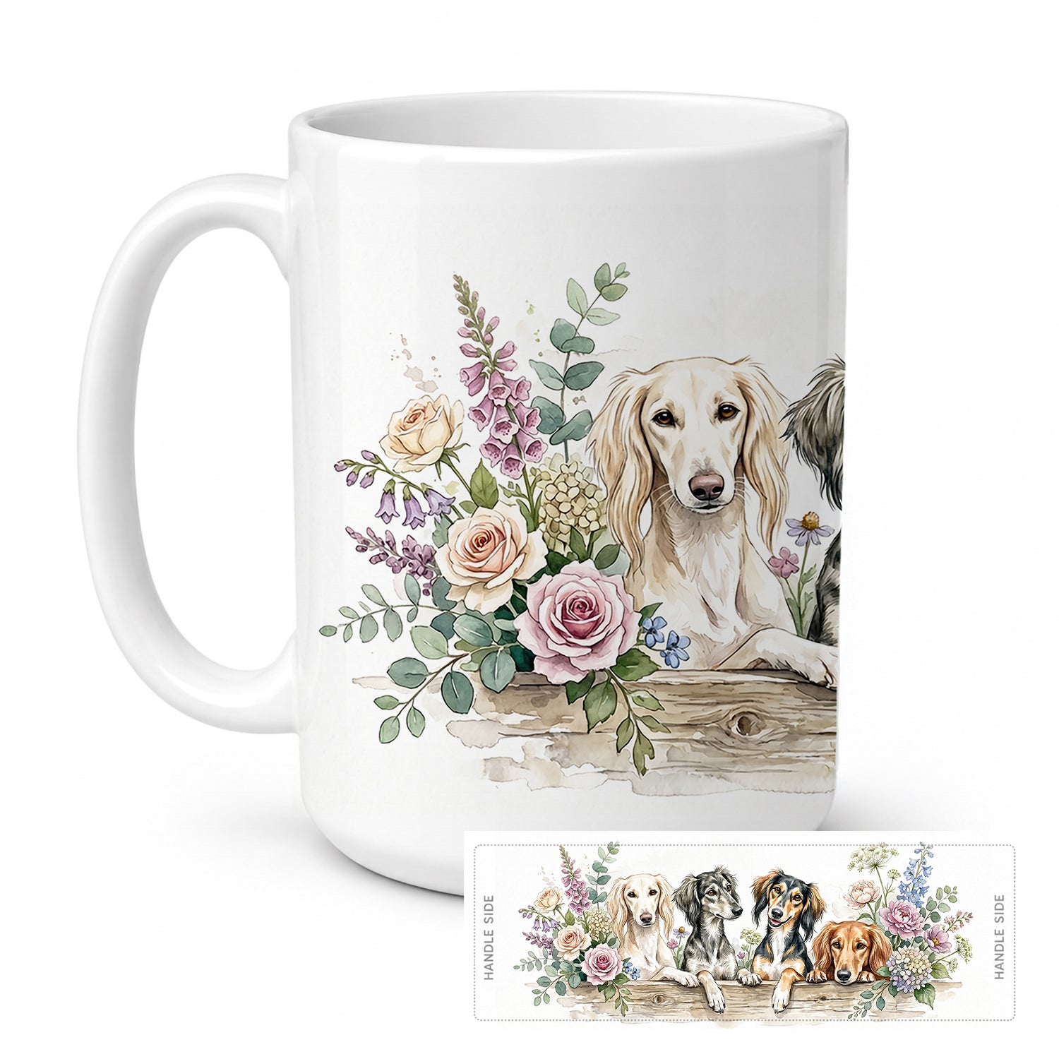 Saluki Ceramic Coffee Mug 15 oz Decorative Large C Handle Mug Cup for Tea, Cocoa Hot Chocolate
