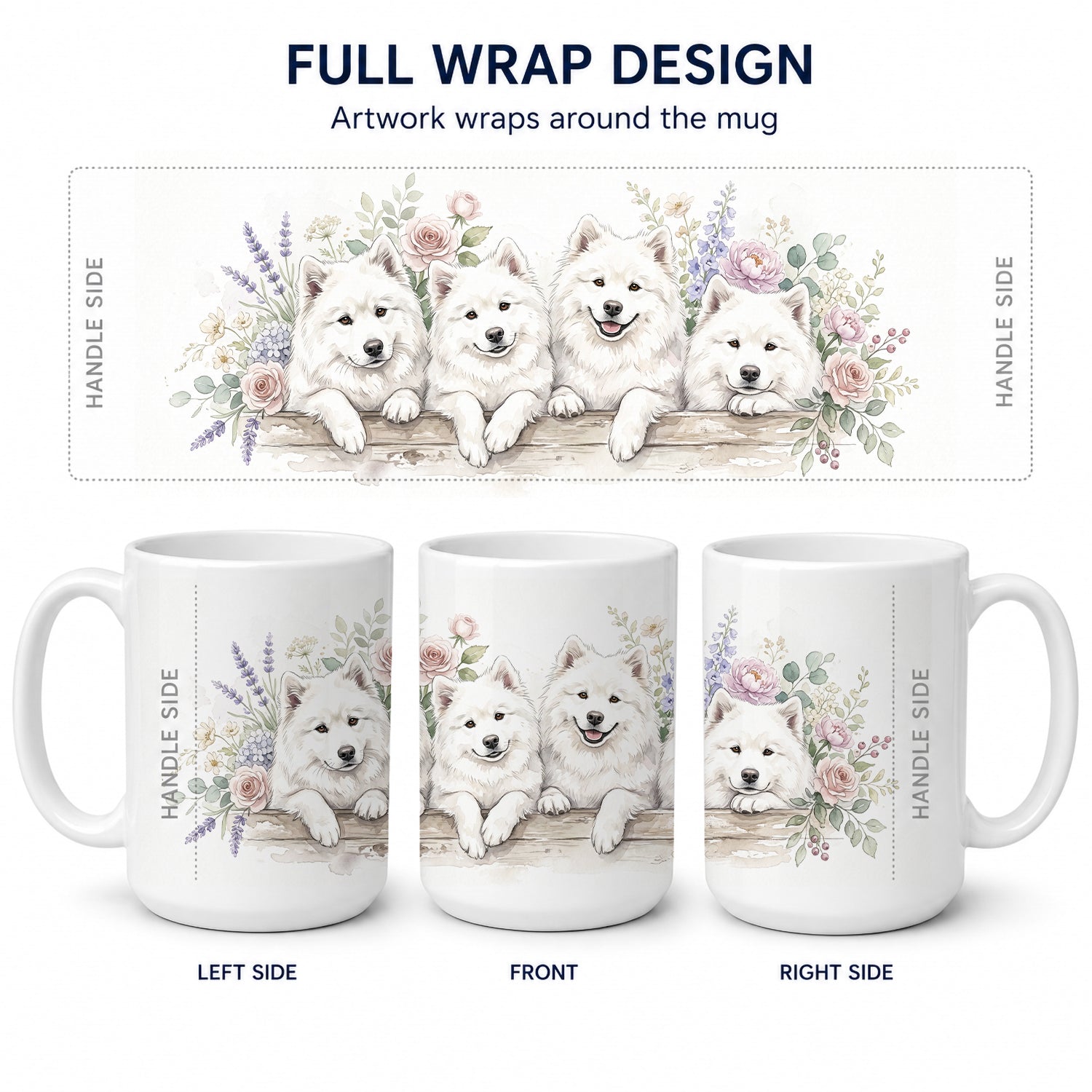 Samoyed Ceramic Coffee Mug 15 oz Decorative Large C Handle Mug Cup for Tea, Cocoa Hot Chocolate