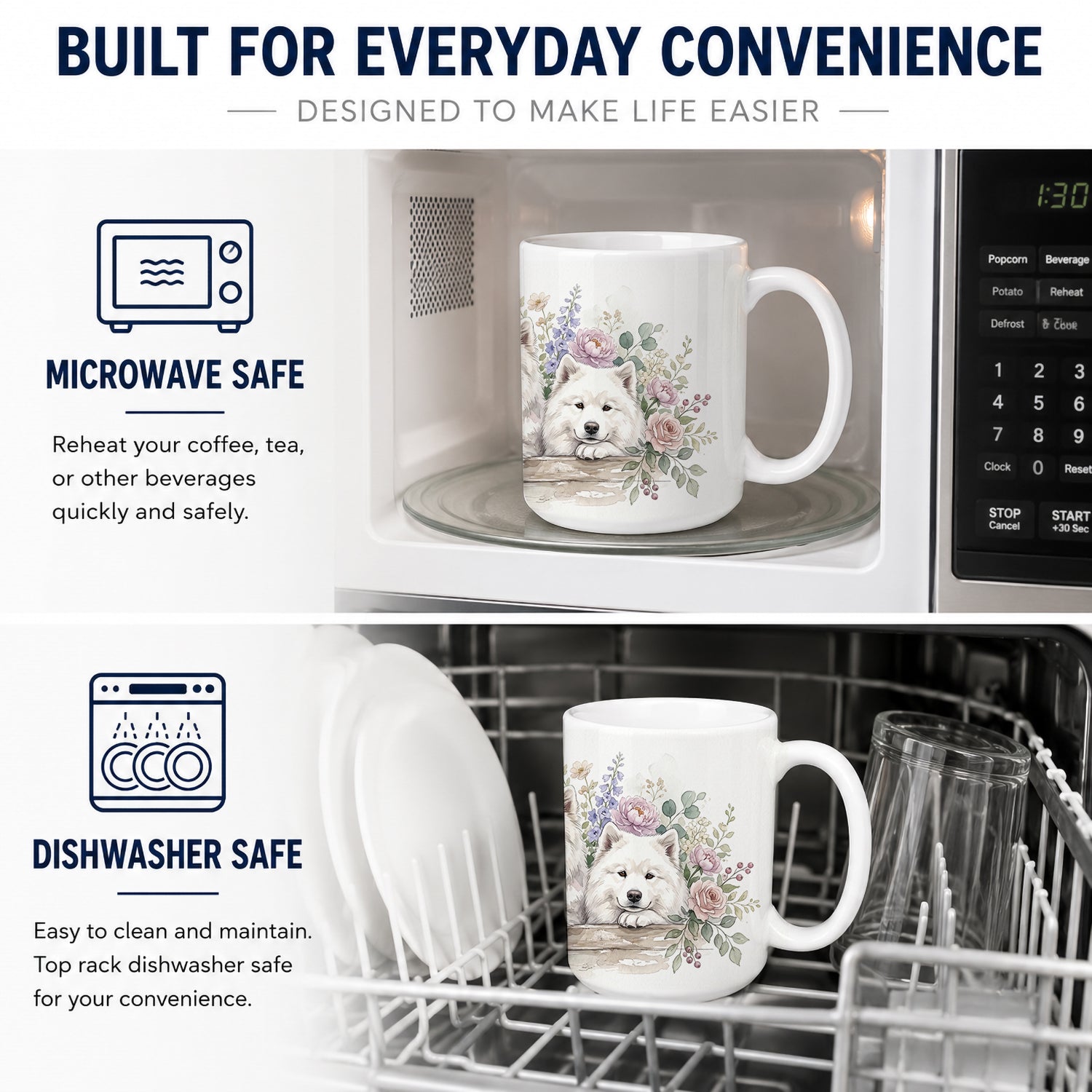 Samoyed Ceramic Coffee Mug 15 oz Decorative Large C Handle Mug Cup for Tea, Cocoa Hot Chocolate