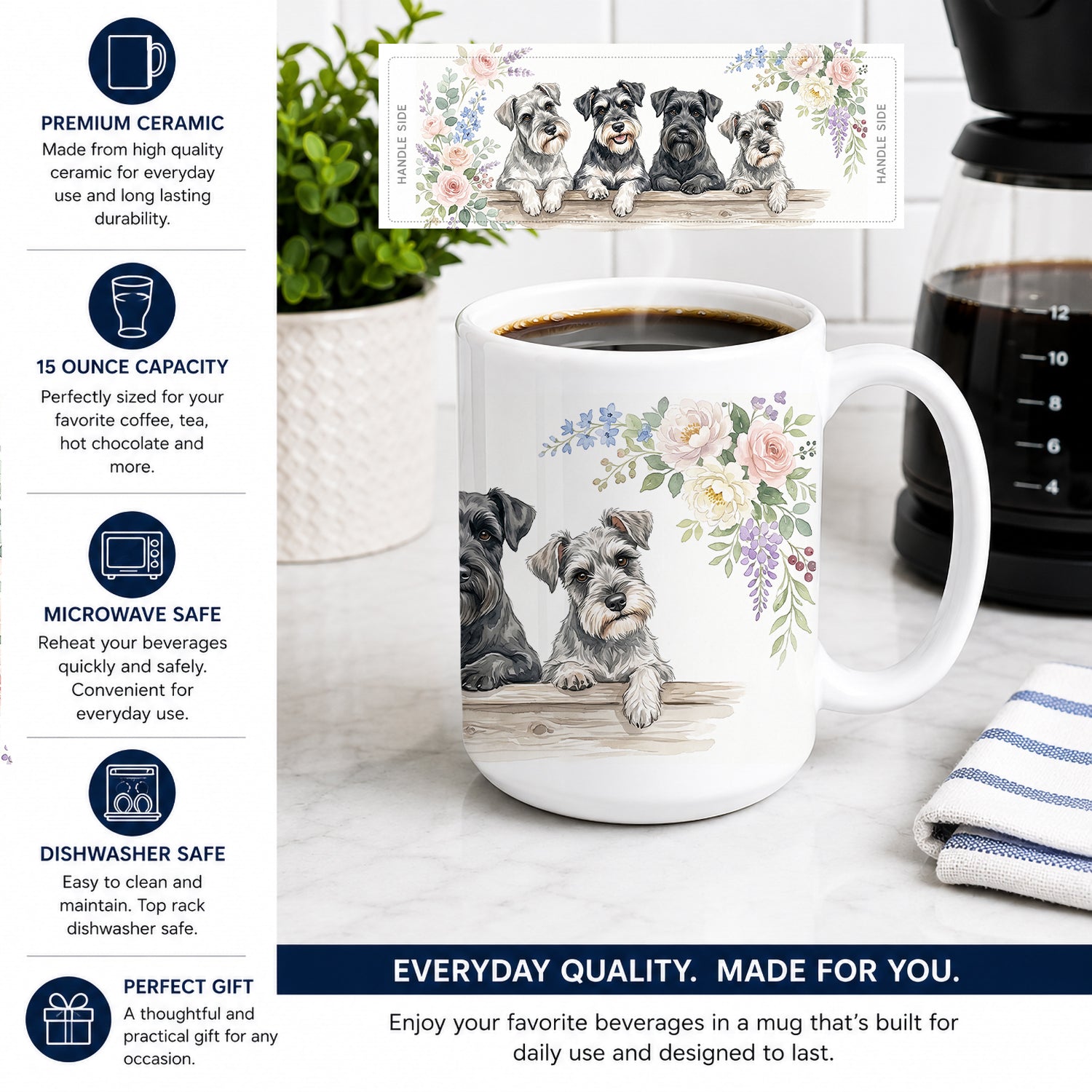 Schnauzer Ceramic Coffee Mug 15 oz Decorative Large C Handle Mug Cup for Tea, Cocoa Hot Chocolate