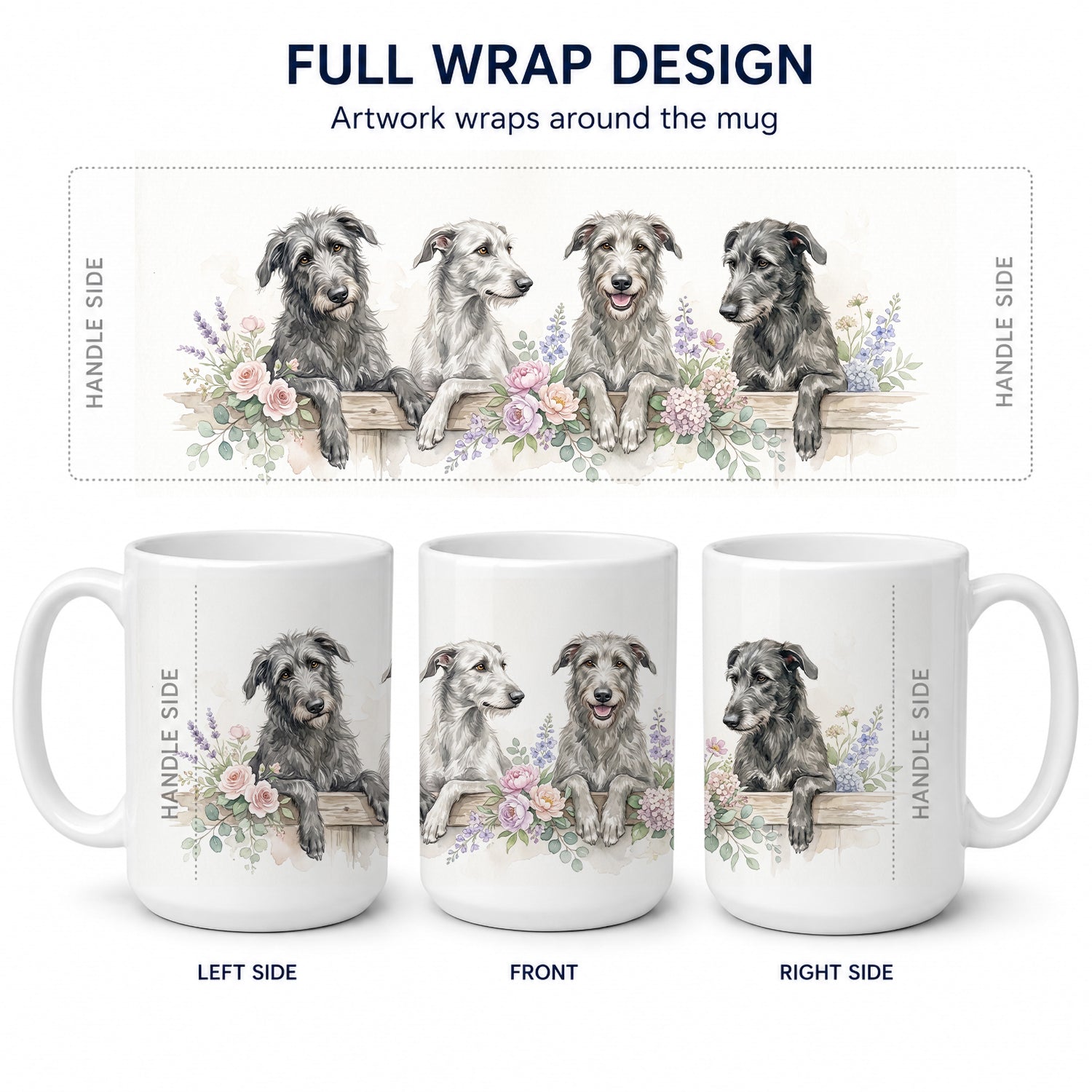 Scottish Deerhound Ceramic Coffee Mug 15 oz Decorative Large C Handle Mug Cup for Tea, Cocoa Hot Chocolate