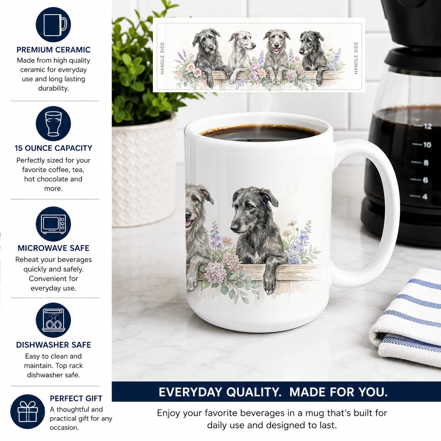 Scottish Deerhound Ceramic Coffee Mug 15 oz Decorative Large C Handle Mug Cup for Tea, Cocoa Hot Chocolate