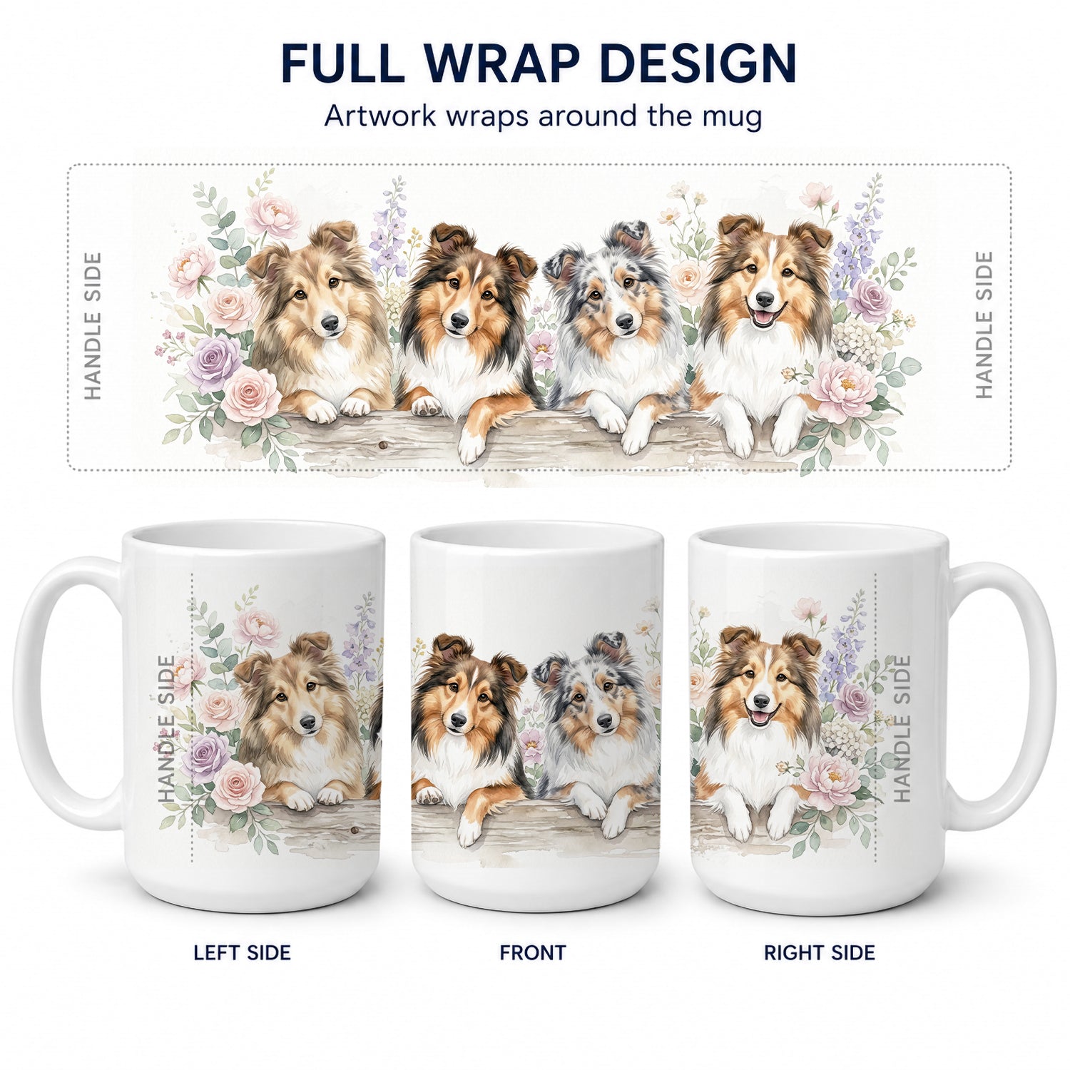 Sheltie Ceramic Coffee Mug 15 oz Decorative Large C Handle Mug Cup for Tea, Cocoa Hot Chocolate