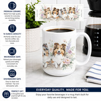 Sheltie Ceramic Coffee Mug 15 oz Decorative Large C Handle Mug Cup for Tea, Cocoa Hot Chocolate