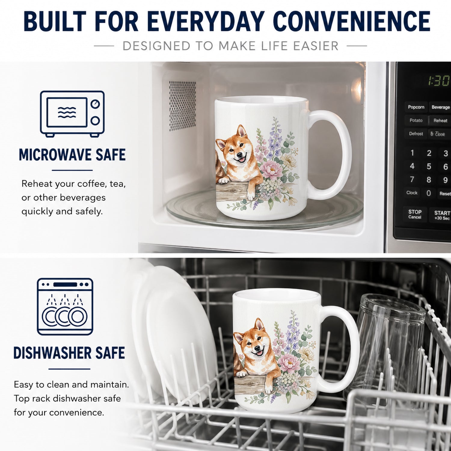 Shiba Inu Ceramic Coffee Mug 15 oz Decorative Large C Handle Mug Cup for Tea, Cocoa Hot Chocolate