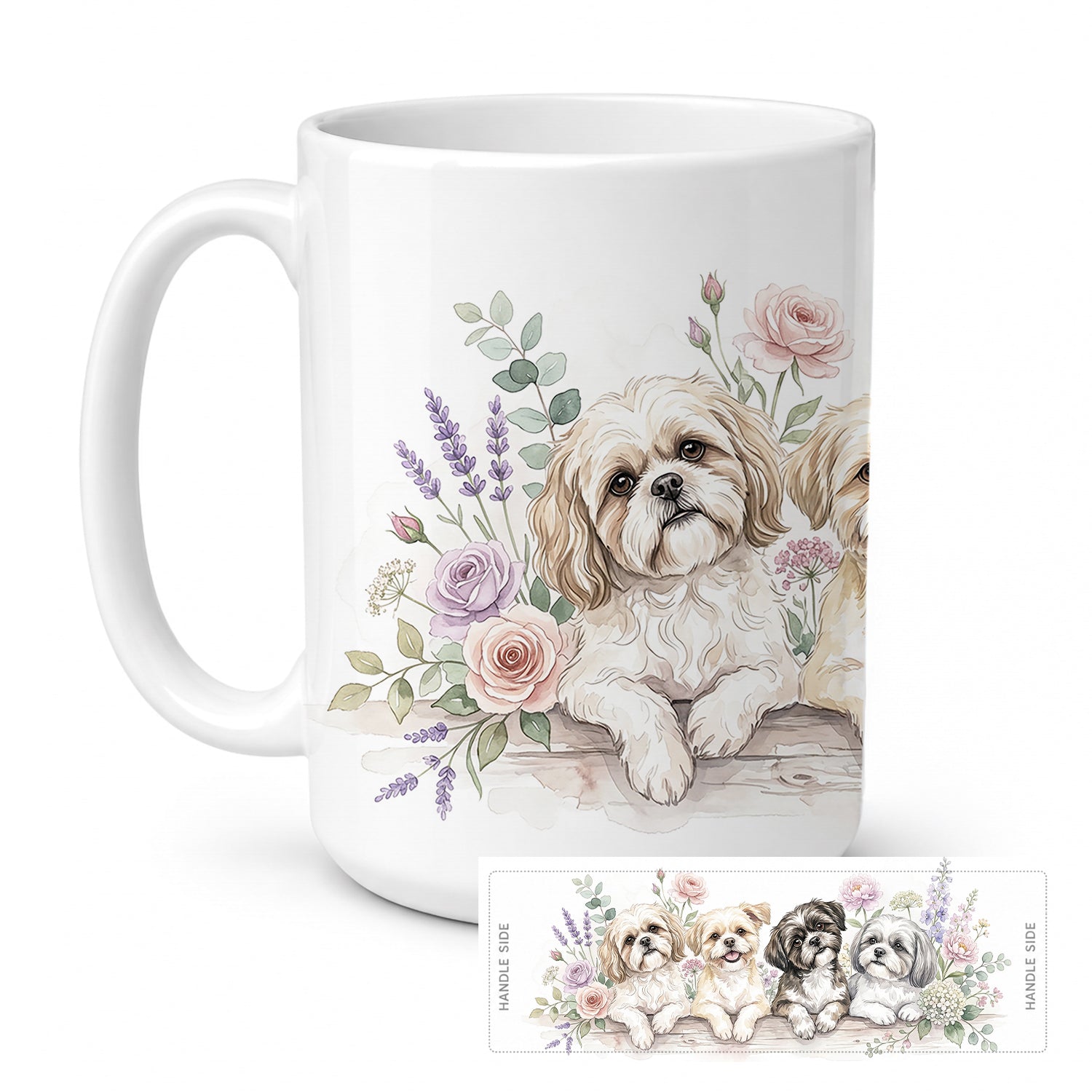 Shih Tzu Ceramic Coffee Mug 15 oz Decorative Large C Handle Mug Cup for Tea, Cocoa Hot Chocolate