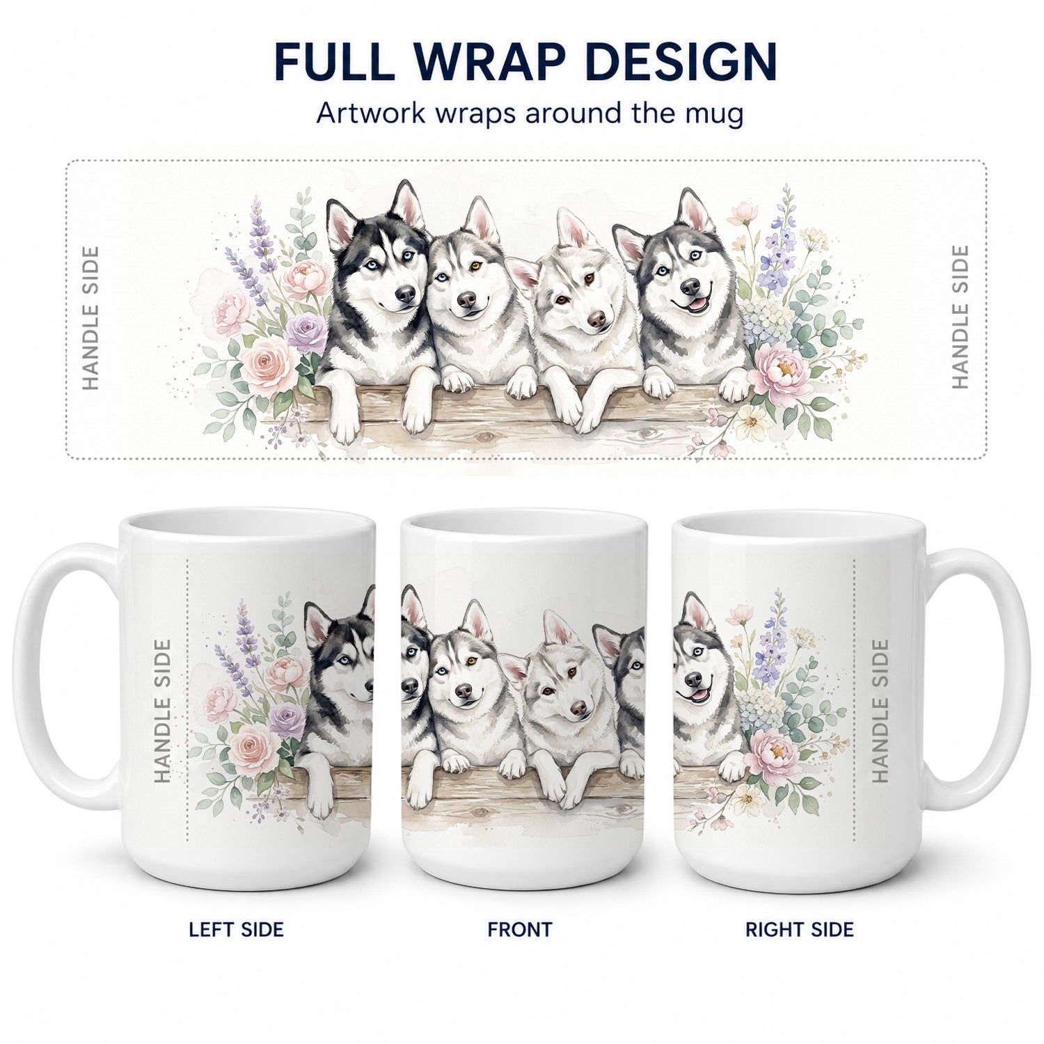 Siberian Husky Ceramic Coffee Mug 15 oz Decorative Large C Handle Mug Cup for Tea, Cocoa Hot Chocolate