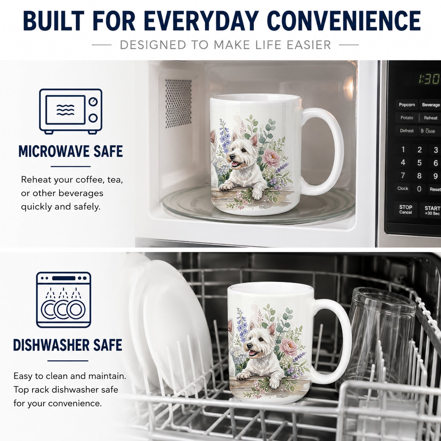Westie Ceramic Coffee Mug 15 oz Decorative Large C Handle Mug Cup for Tea, Cocoa Hot Chocolate