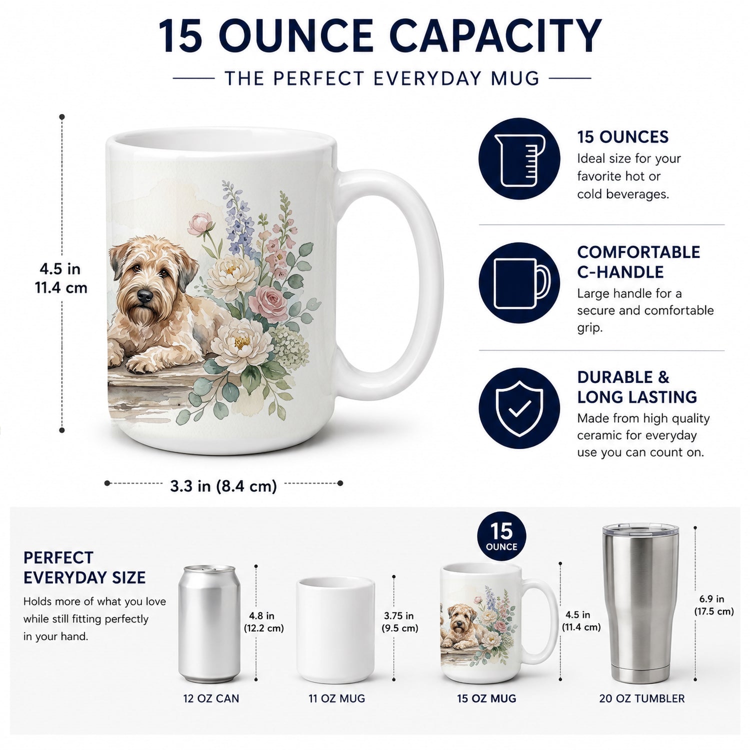 Wheaten Terrier Ceramic Coffee Mug 15 oz Decorative Large C Handle Mug Cup for Tea, Cocoa Hot Chocolate