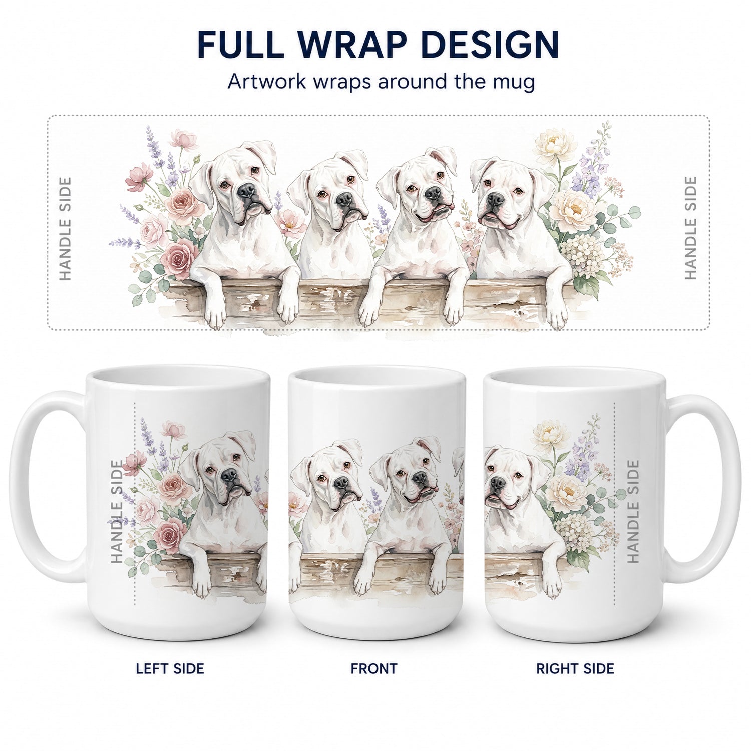 White Boxer Ceramic Coffee Mug 15 oz Decorative Large C Handle Mug Cup for Tea, Cocoa Hot Chocolate