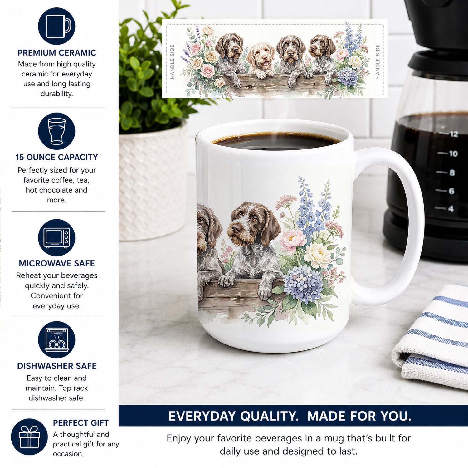 Wirehaired Pointing Griffon Ceramic Coffee Mug 15 oz Decorative Large C Handle Mug Cup for Tea, Cocoa Hot Chocolate