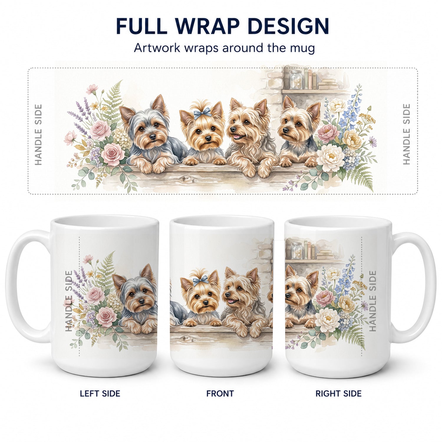 Yorkie Yorkshire Terrier Ceramic Coffee Mug 15 oz Decorative Large C Handle Mug Cup for Tea, Cocoa Hot Chocolate