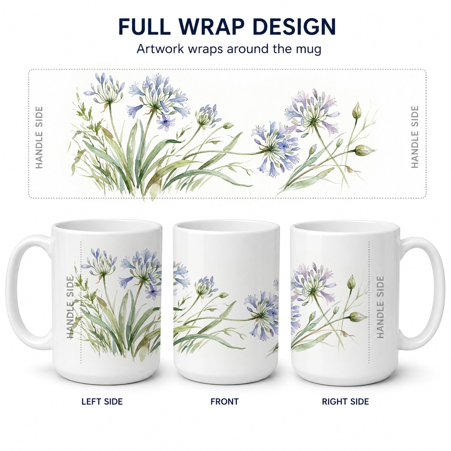Agapanthus Ceramic Coffee Mug 15 oz Decorative Large C Handle Mug Cup for Tea, Cocoa Hot Chocolate