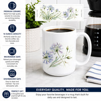Agapanthus Ceramic Coffee Mug 15 oz Decorative Large C Handle Mug Cup for Tea, Cocoa Hot Chocolate