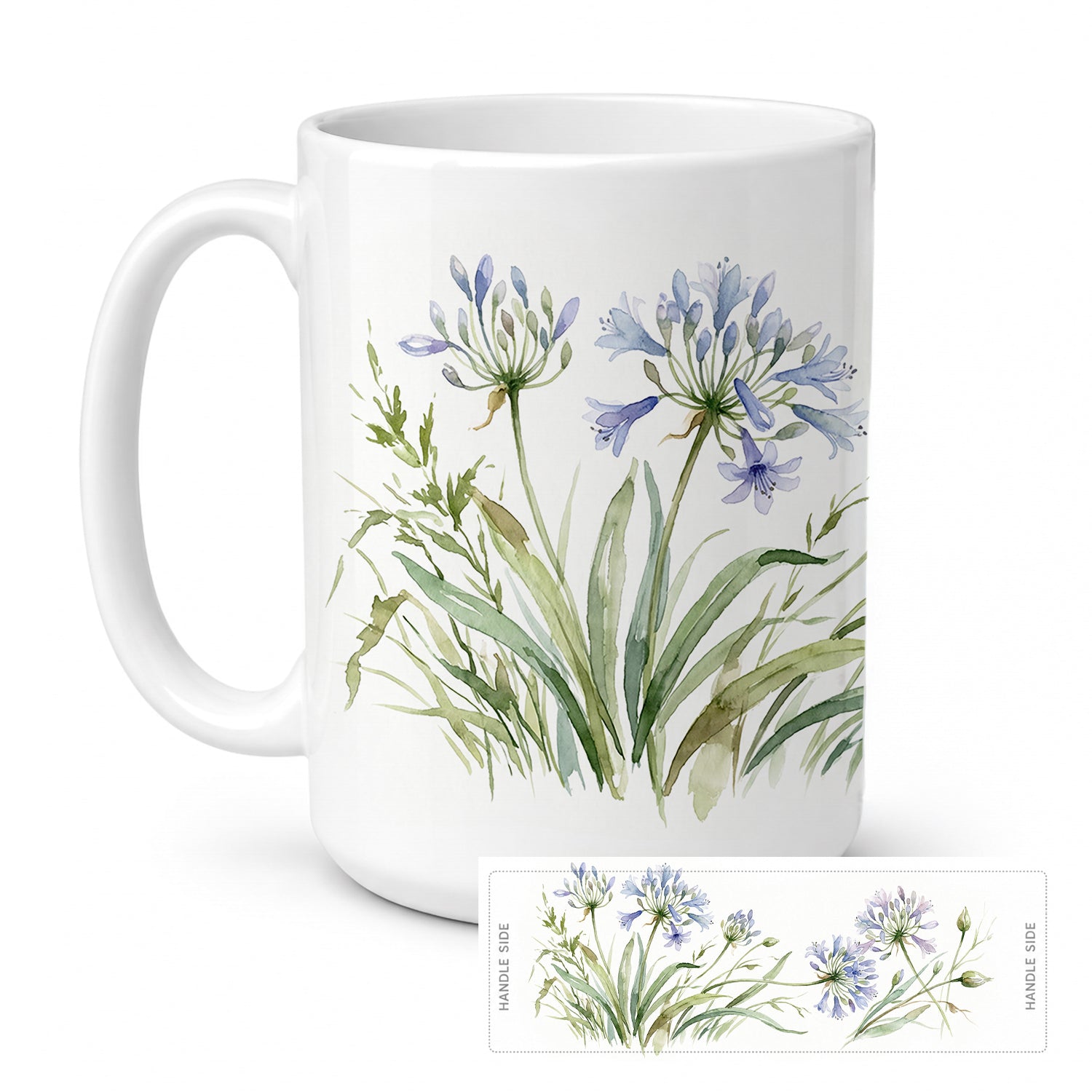 Agapanthus Ceramic Coffee Mug 15 oz Decorative Large C Handle Mug Cup for Tea, Cocoa Hot Chocolate