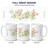 Alstroemeria Ceramic Coffee Mug 15 oz Decorative Large C Handle Mug Cup for Tea, Cocoa Hot Chocolate