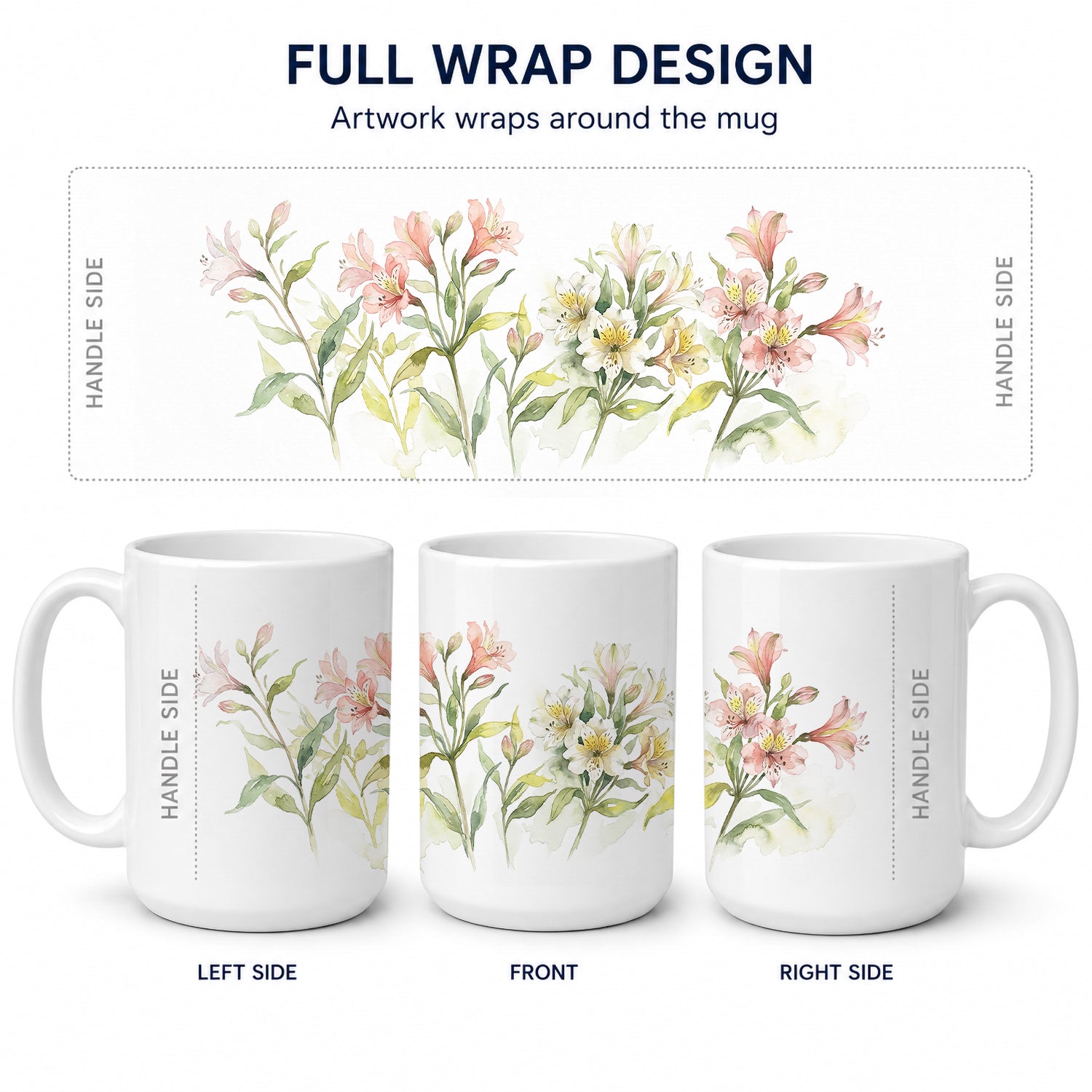 Alstroemeria Ceramic Coffee Mug 15 oz Decorative Large C Handle Mug Cup for Tea, Cocoa Hot Chocolate