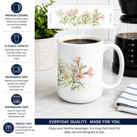 Alstroemeria Ceramic Coffee Mug 15 oz Decorative Large C Handle Mug Cup for Tea, Cocoa Hot Chocolate