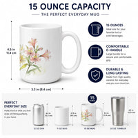 Alstroemeria Ceramic Coffee Mug 15 oz Decorative Large C Handle Mug Cup for Tea, Cocoa Hot Chocolate