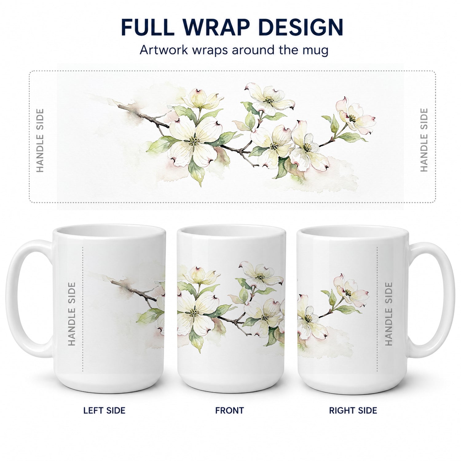 American Dogwood Ceramic Coffee Mug 15 oz Decorative Large C Handle Mug Cup for Tea, Cocoa Hot Chocolate