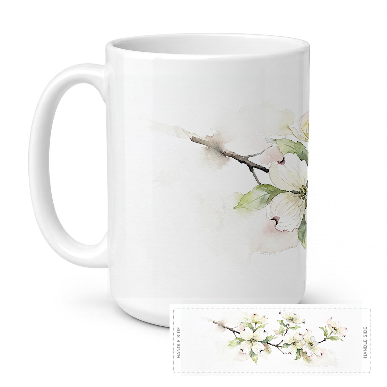 American Dogwood Ceramic Coffee Mug 15 oz Decorative Large C Handle Mug Cup for Tea, Cocoa Hot Chocolate