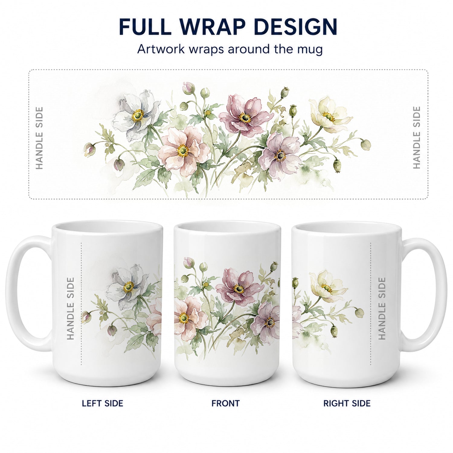 Anemones Ceramic Coffee Mug 15 oz Decorative Large C Handle Mug Cup for Tea, Cocoa Hot Chocolate