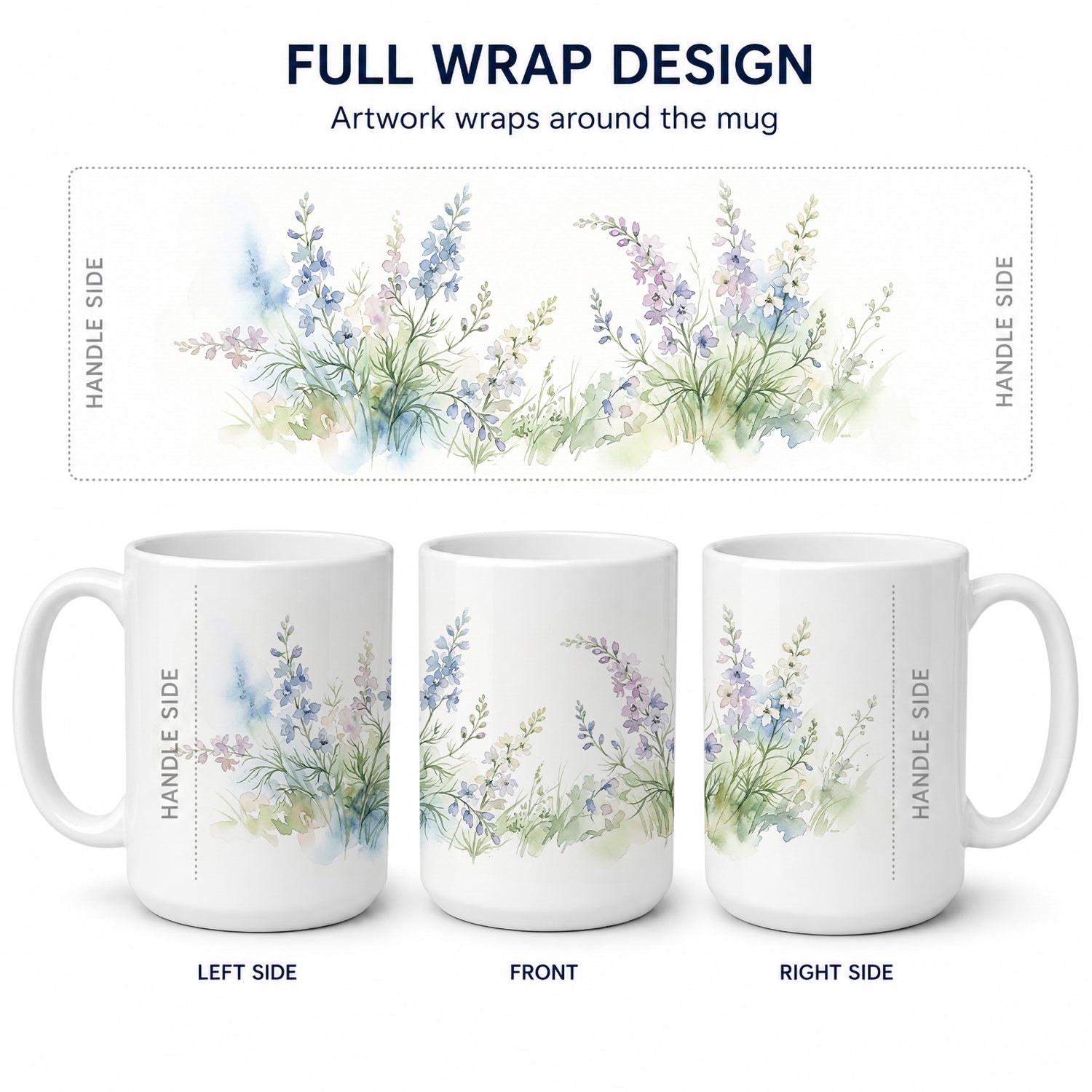 Annual Larkspur Ceramic Coffee Mug 15 oz Decorative Large C Handle Mug Cup for Tea, Cocoa Hot Chocolate