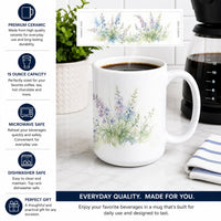 Annual Larkspur Ceramic Coffee Mug 15 oz Decorative Large C Handle Mug Cup for Tea, Cocoa Hot Chocolate