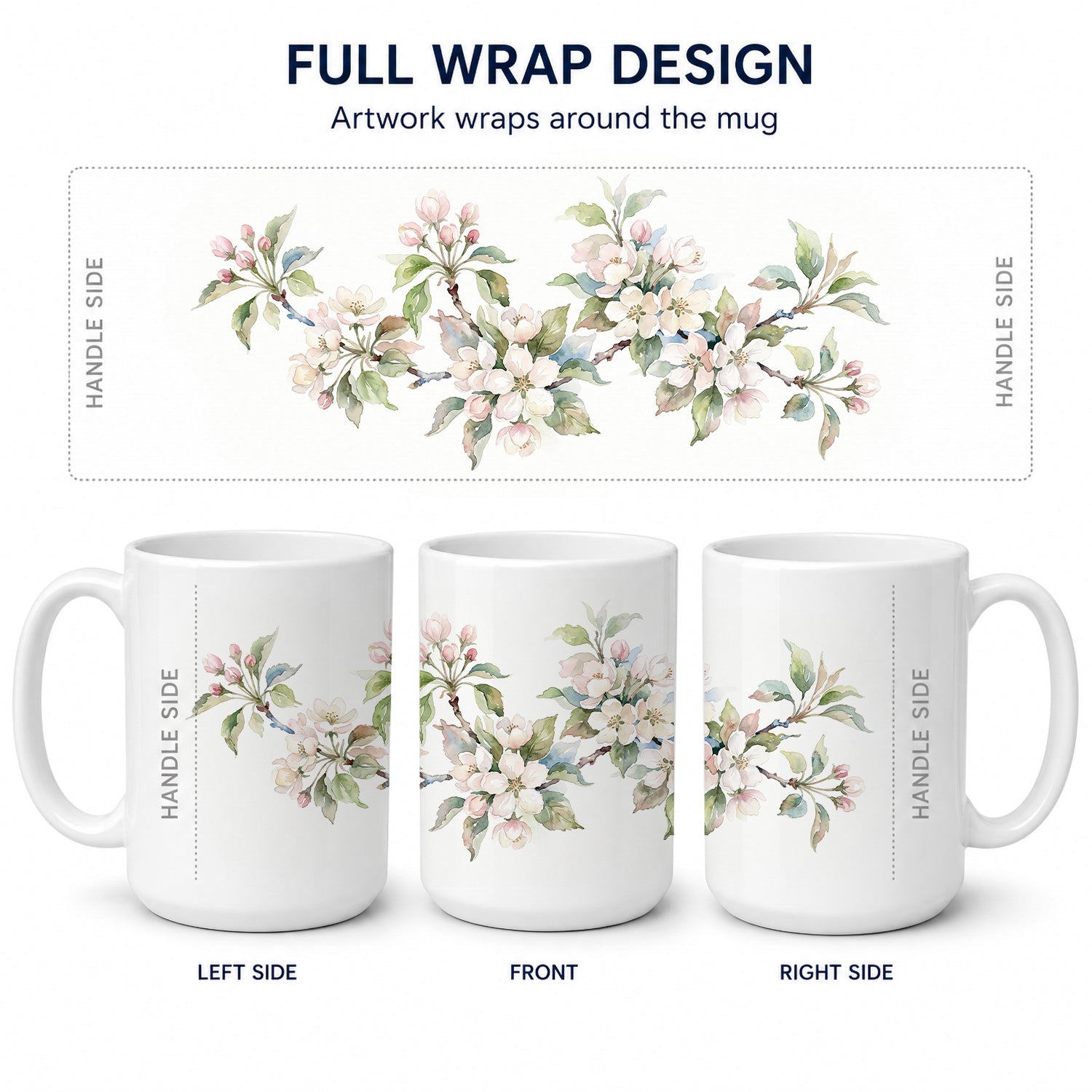 Apple Blossom Ceramic Coffee Mug 15 oz Decorative Large C Handle Mug Cup for Tea, Cocoa Hot Chocolate