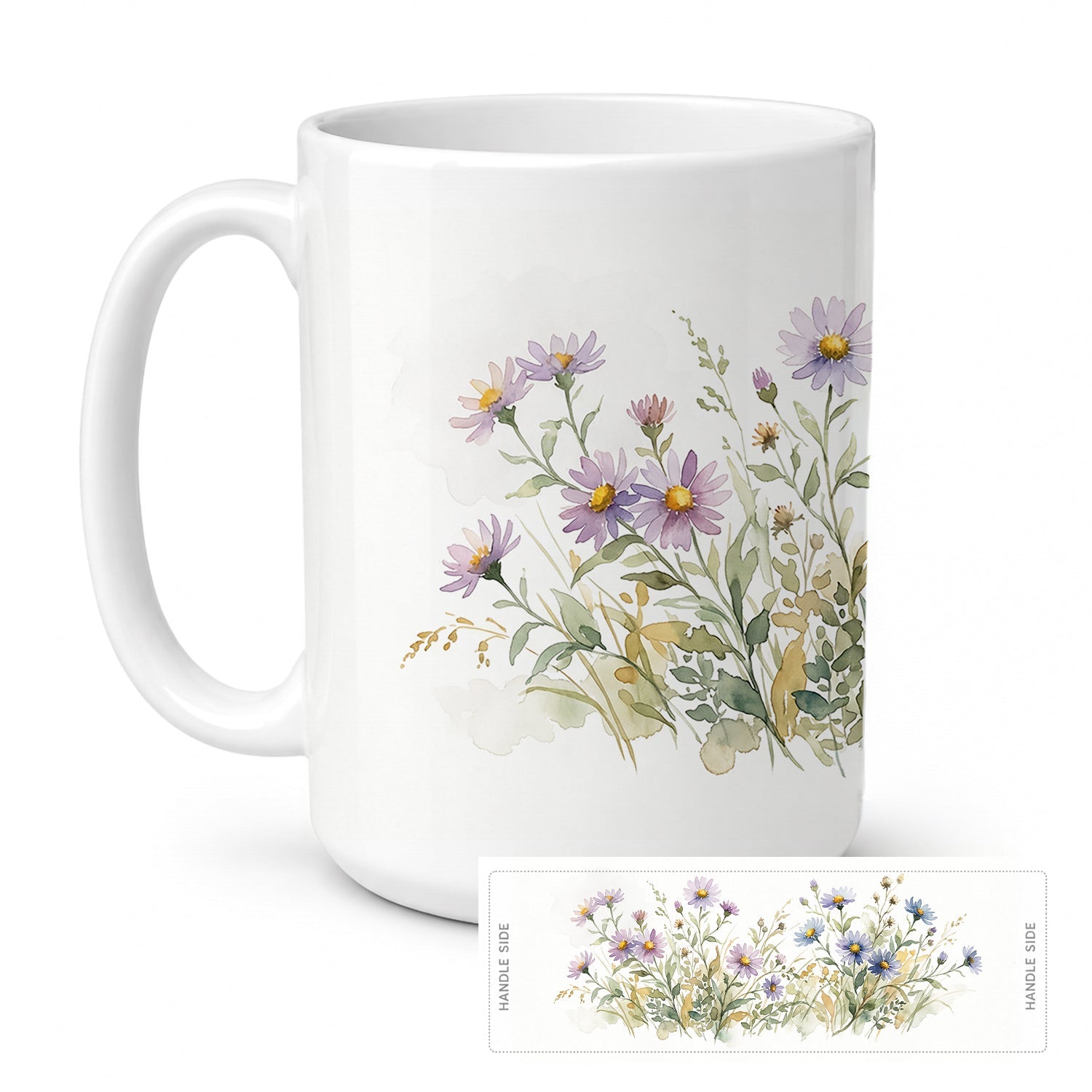 Asters Ceramic Coffee Mug 15 oz Decorative Large C Handle Mug Cup for Tea, Cocoa Hot Chocolate