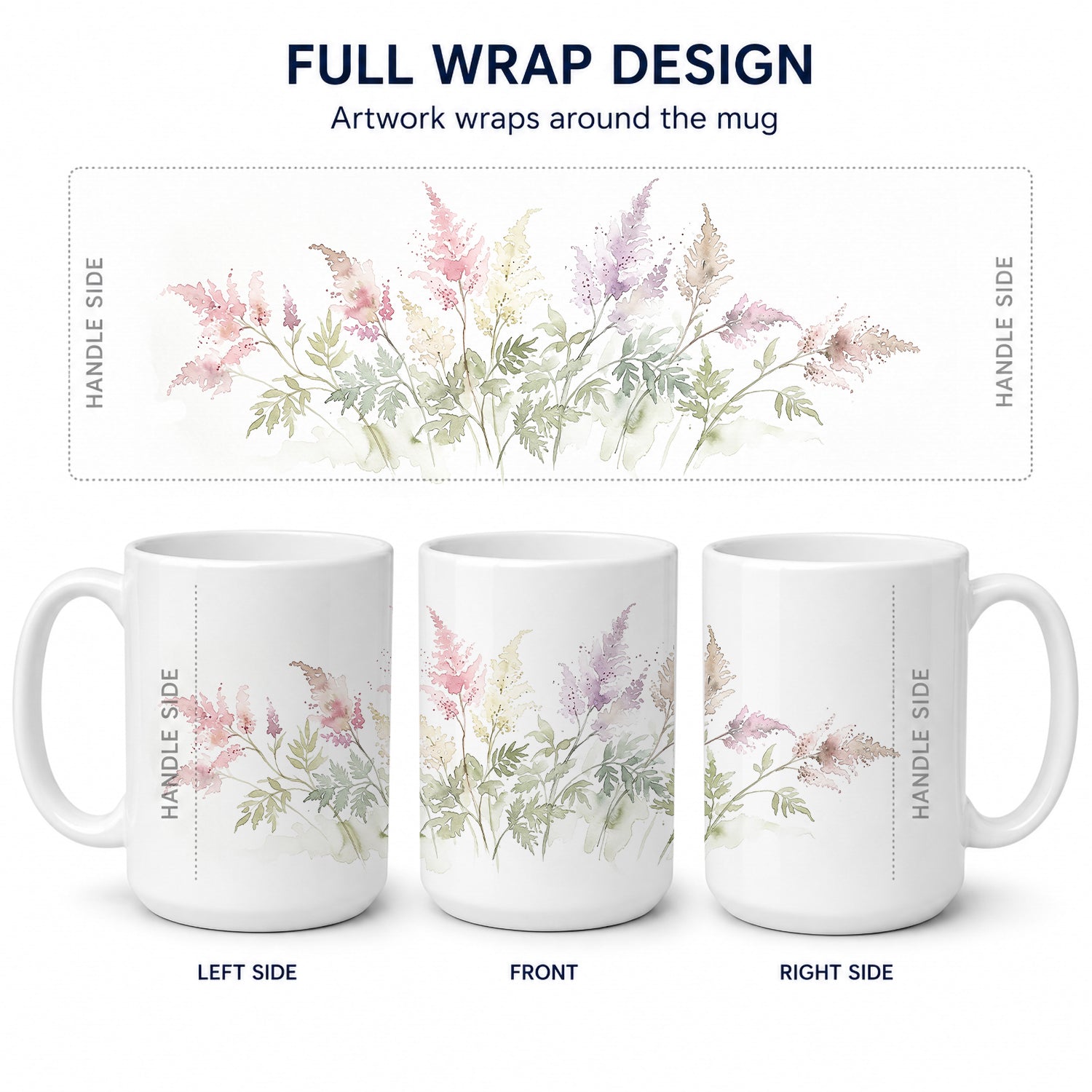 Astilbe Ceramic Coffee Mug 15 oz Decorative Large C Handle Mug Cup for Tea, Cocoa Hot Chocolate