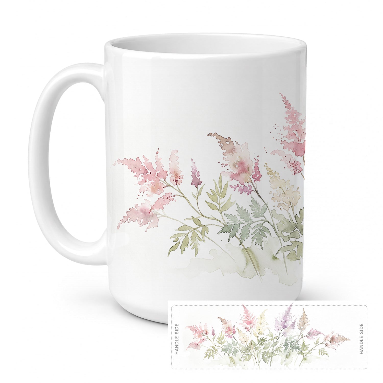 Astilbe Ceramic Coffee Mug 15 oz Decorative Large C Handle Mug Cup for Tea, Cocoa Hot Chocolate