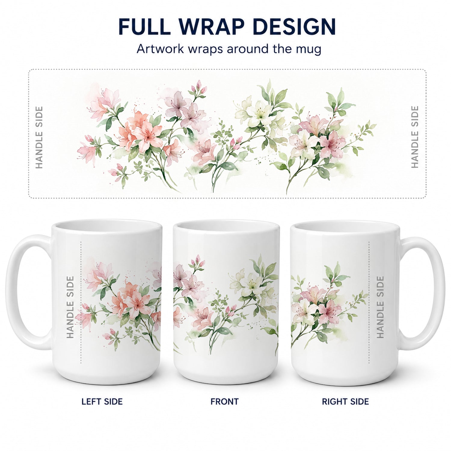 Azaleas Ceramic Coffee Mug 15 oz Decorative Large C Handle Mug Cup for Tea, Cocoa Hot Chocolate