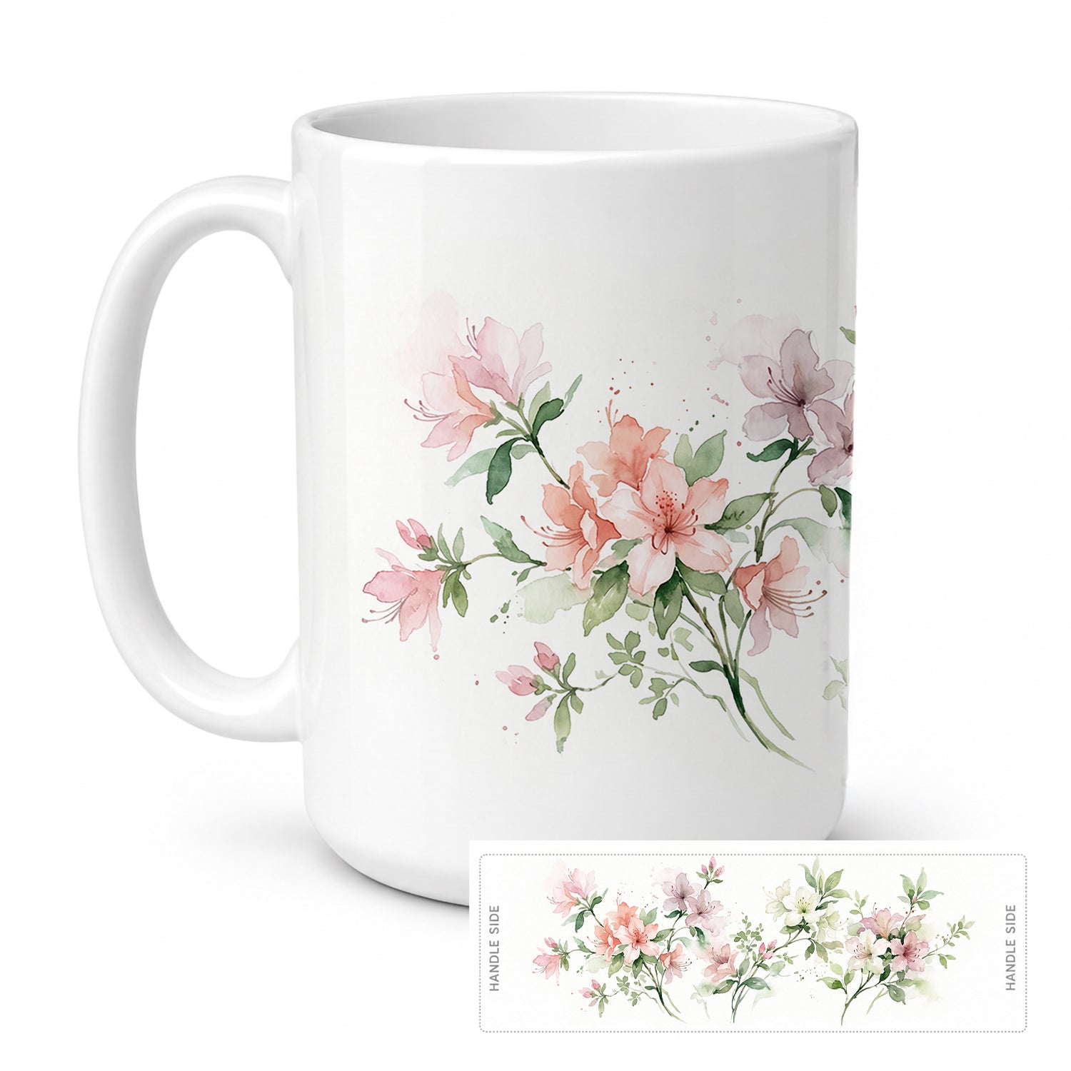 Azaleas Ceramic Coffee Mug 15 oz Decorative Large C Handle Mug Cup for Tea, Cocoa Hot Chocolate
