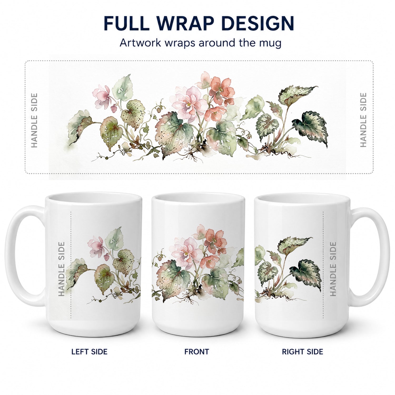 Begonias Ceramic Coffee Mug 15 oz Decorative Large C Handle Mug Cup for Tea, Cocoa Hot Chocolate
