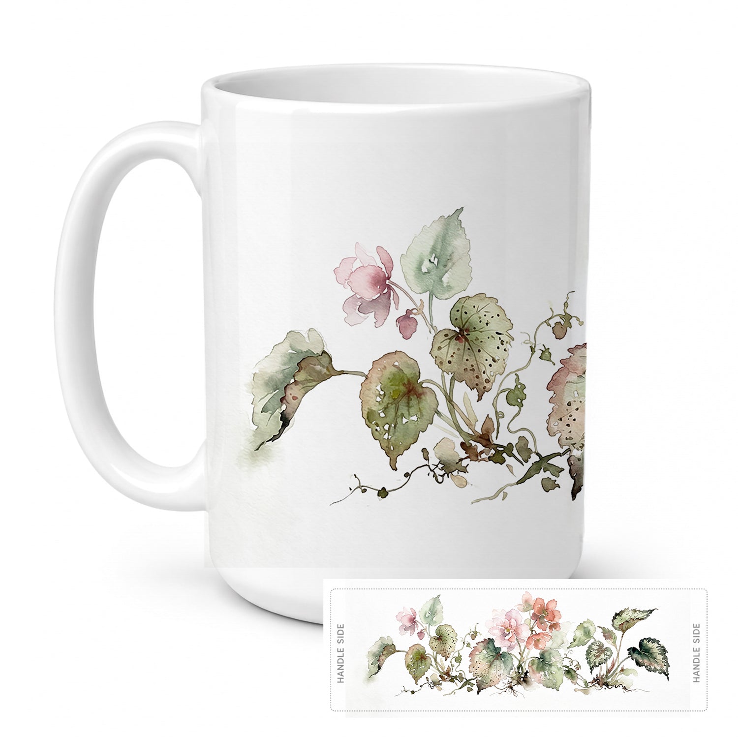 Begonias Ceramic Coffee Mug 15 oz Decorative Large C Handle Mug Cup for Tea, Cocoa Hot Chocolate