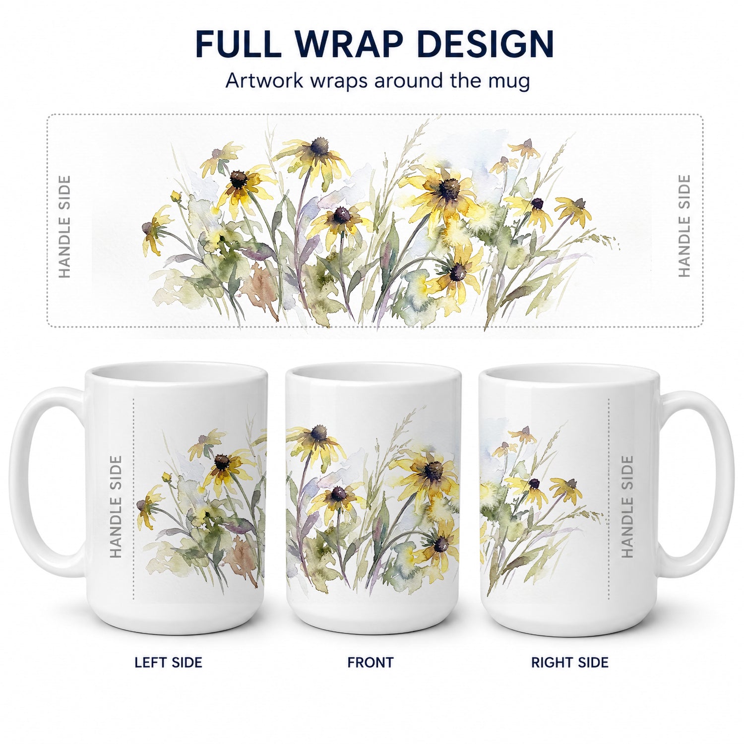 Black-eyed Susans Ceramic Coffee Mug 15 oz Decorative Large C Handle Mug Cup for Tea, Cocoa Hot Chocolate