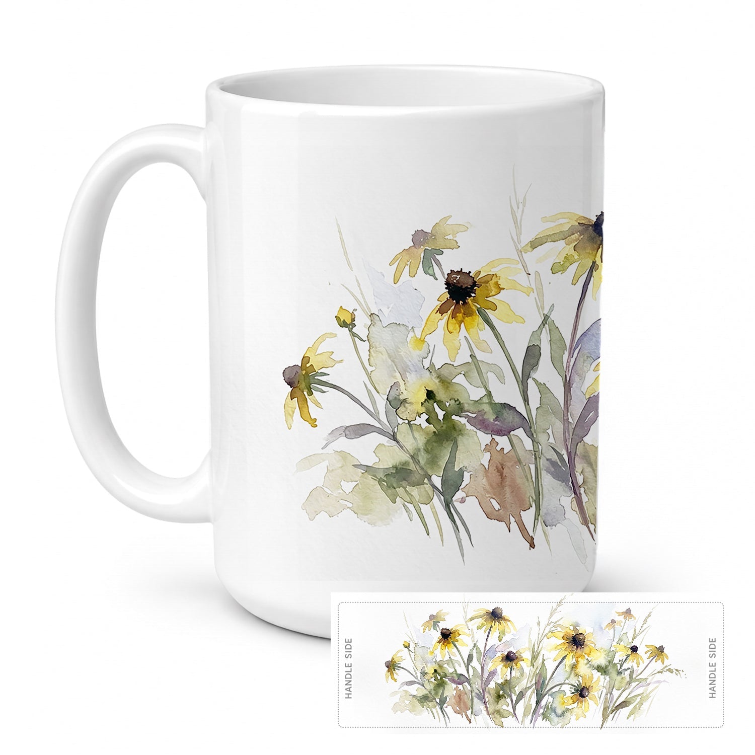 Black-eyed Susans Ceramic Coffee Mug 15 oz Decorative Large C Handle Mug Cup for Tea, Cocoa Hot Chocolate