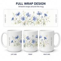 Blue Cornflowers Ceramic Coffee Mug 15 oz Decorative Large C Handle Mug Cup for Tea, Cocoa Hot Chocolate