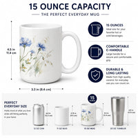 Blue Cornflowers Ceramic Coffee Mug 15 oz Decorative Large C Handle Mug Cup for Tea, Cocoa Hot Chocolate