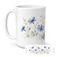 Blue Cornflowers Ceramic Coffee Mug 15 oz Decorative Large C Handle Mug Cup for Tea, Cocoa Hot Chocolate