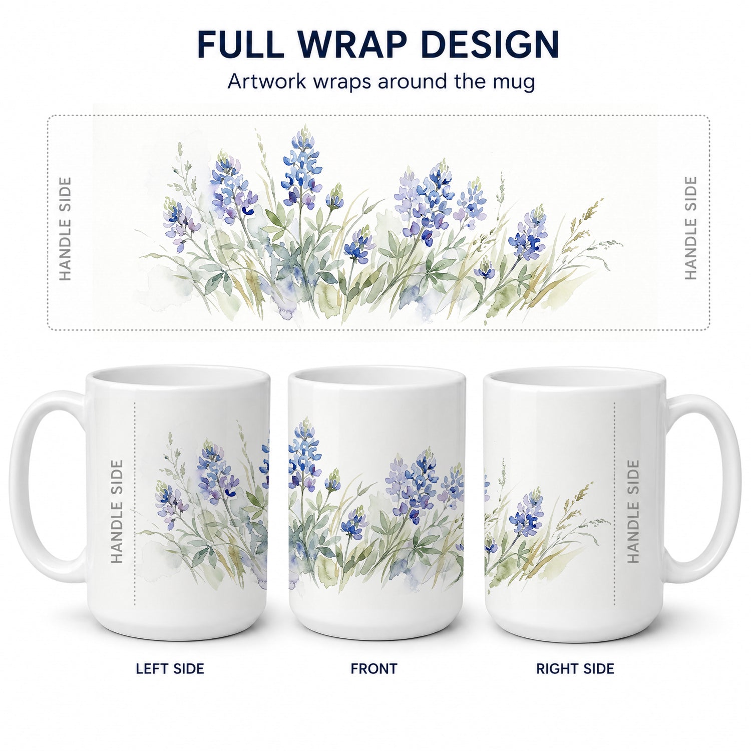 Bluebonnets Ceramic Coffee Mug 15 oz Decorative Large C Handle Mug Cup for Tea, Cocoa Hot Chocolate