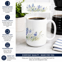 Bluebonnets Ceramic Coffee Mug 15 oz Decorative Large C Handle Mug Cup for Tea, Cocoa Hot Chocolate