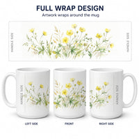 Buttercups Ceramic Coffee Mug 15 oz Decorative Large C Handle Mug Cup for Tea, Cocoa Hot Chocolate