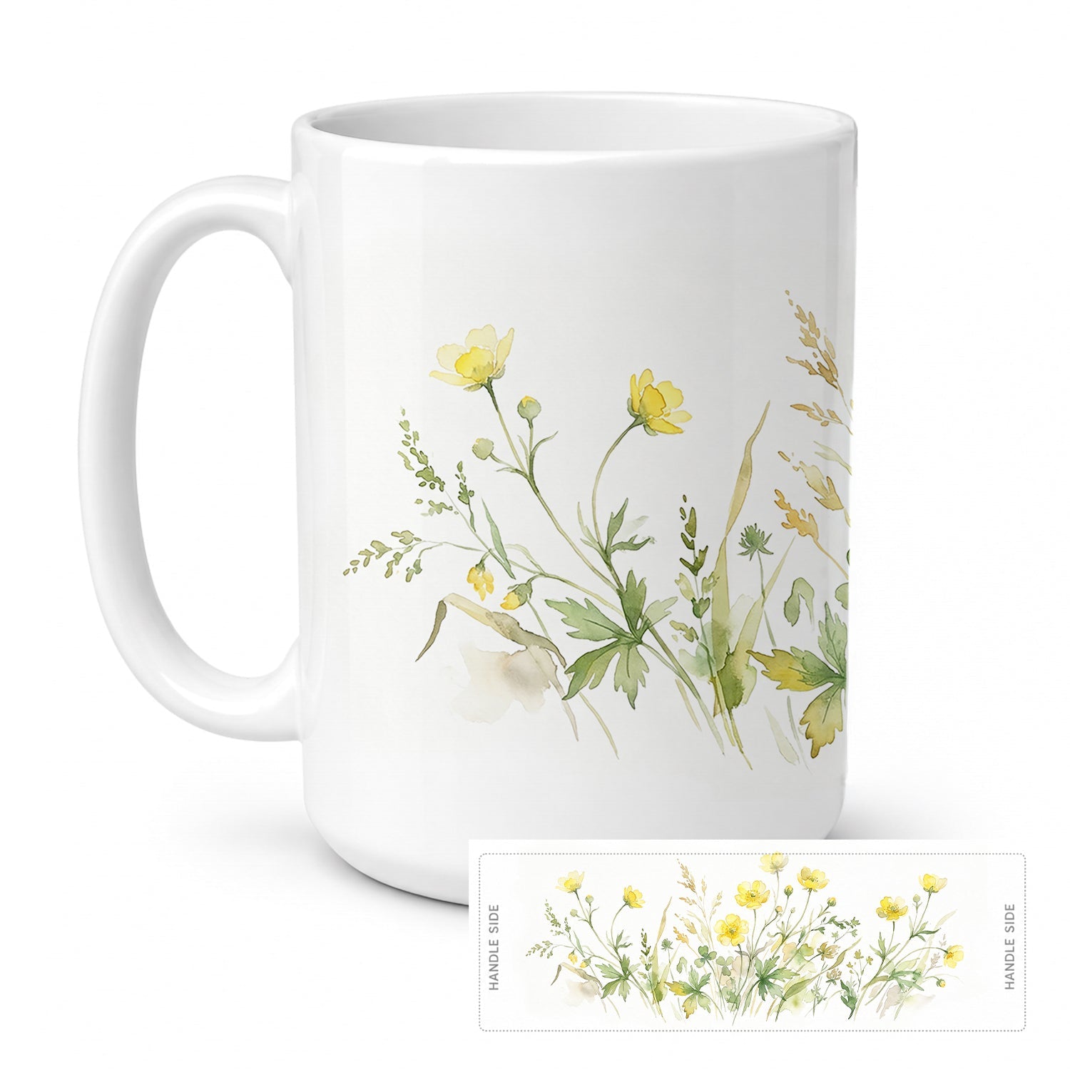 Buttercups Ceramic Coffee Mug 15 oz Decorative Large C Handle Mug Cup for Tea, Cocoa Hot Chocolate