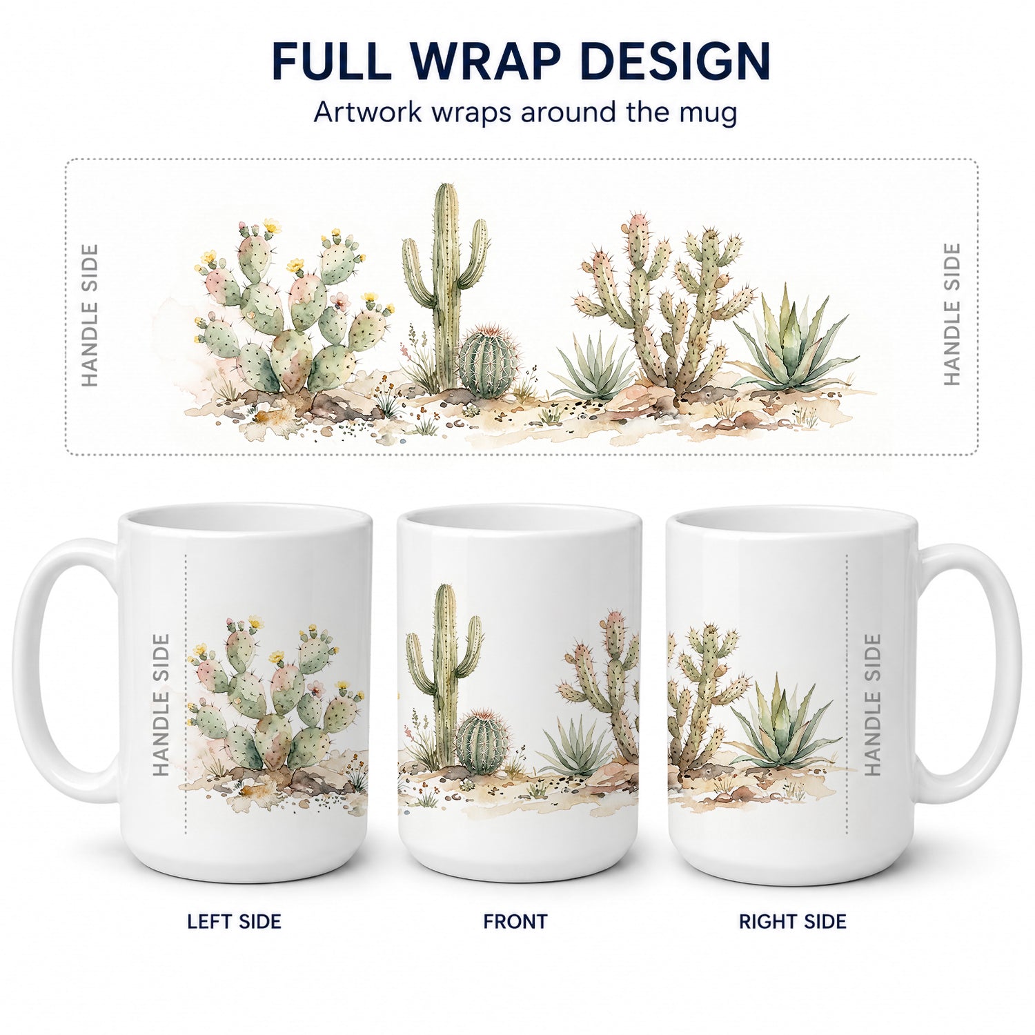 Cactus Ceramic Coffee Mug 15 oz Decorative Large C Handle Mug Cup for Tea, Cocoa Hot Chocolate