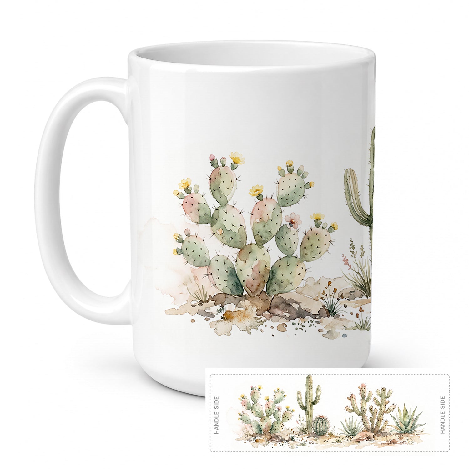 Cactus Ceramic Coffee Mug 15 oz Decorative Large C Handle Mug Cup for Tea, Cocoa Hot Chocolate