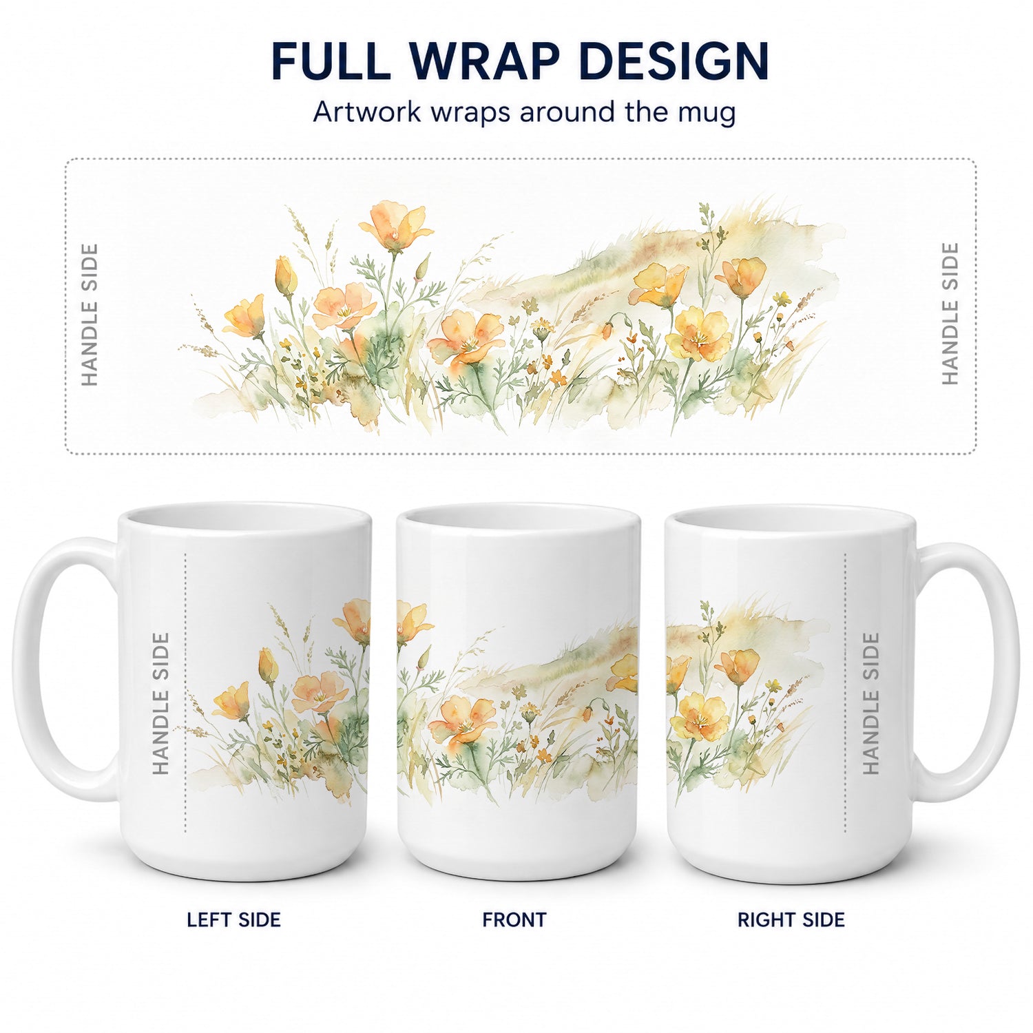 California Poppies Ceramic Coffee Mug 15 oz Decorative Large C Handle Mug Cup for Tea, Cocoa Hot Chocolate