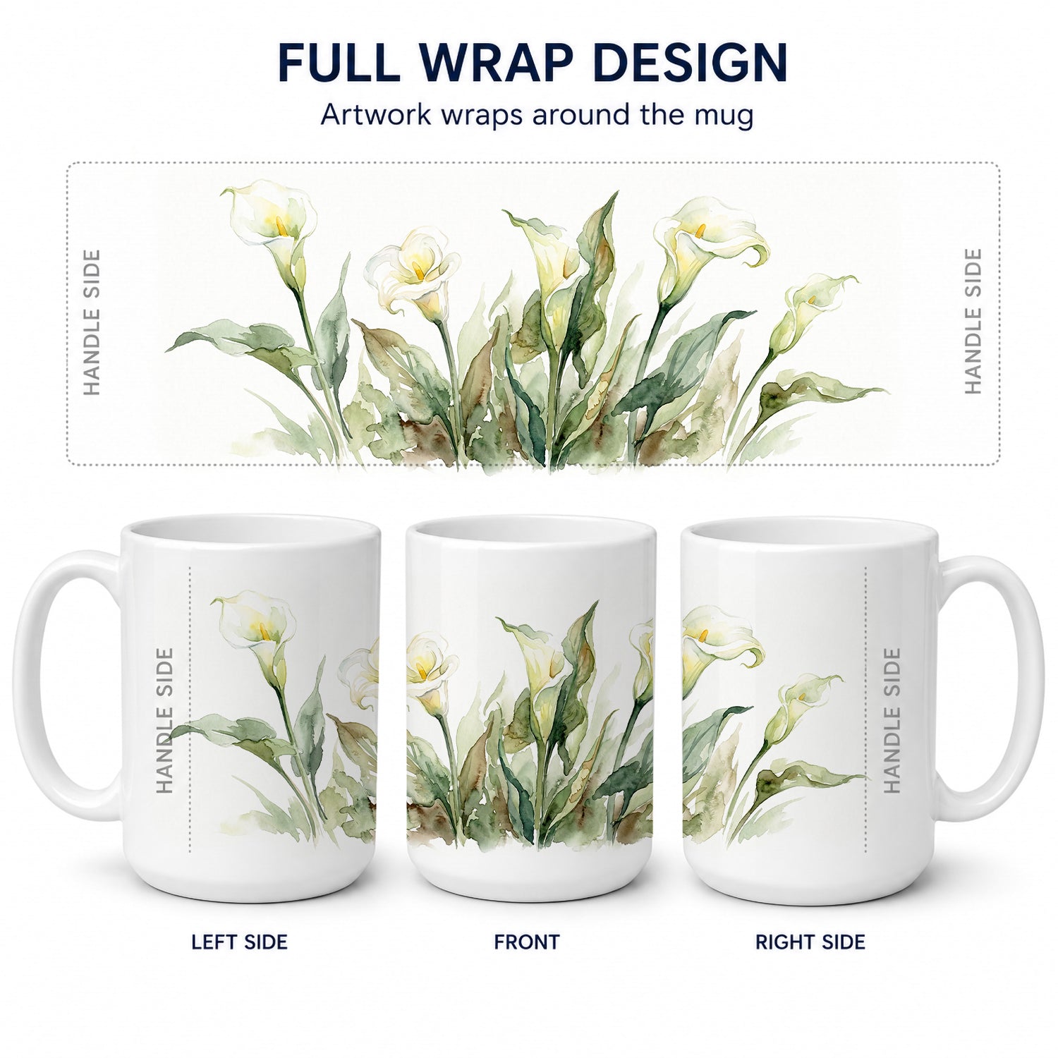 Calla Lilies Ceramic Coffee Mug 15 oz Decorative Large C Handle Mug Cup for Tea, Cocoa Hot Chocolate